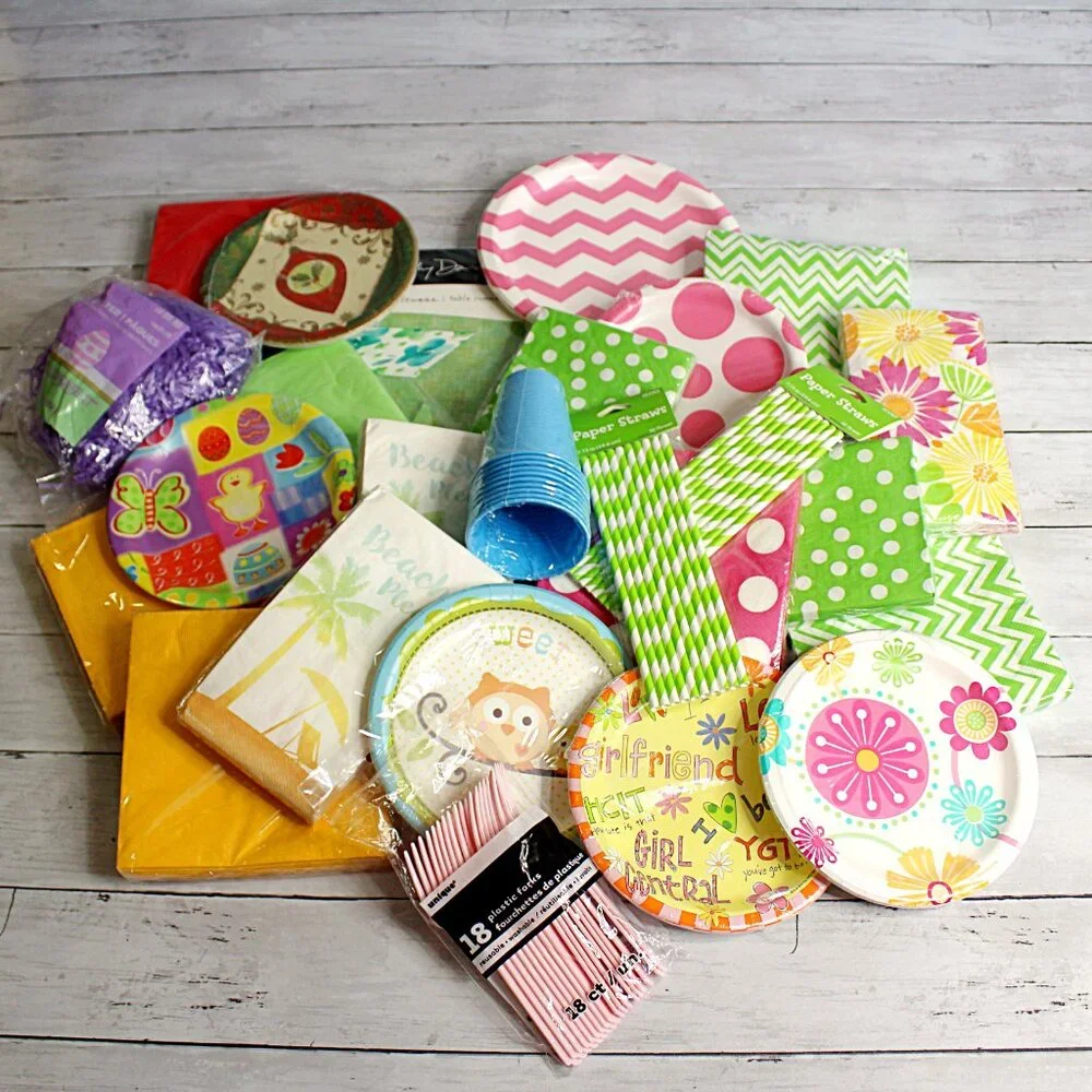 Party Paperware Lot Paper Plates Napkins Assorted Birthday Baby Mixed